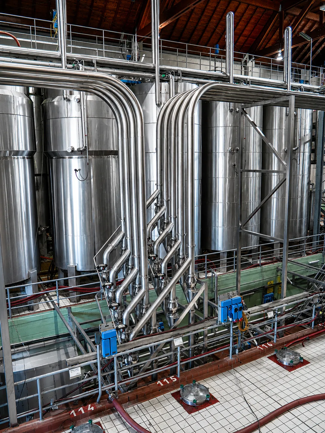Serbatoi di stoccaggio vino in acciaio inox con scala a chiocciola